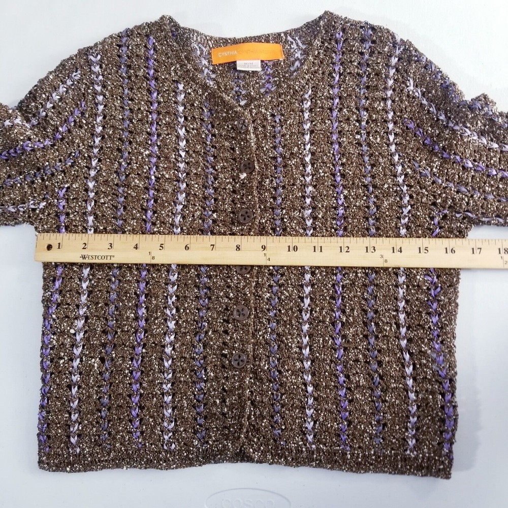 Cynthia Steffe Sweater Women Size Medium Knit Brown Cream Purple See Through - Picture 4 of 16